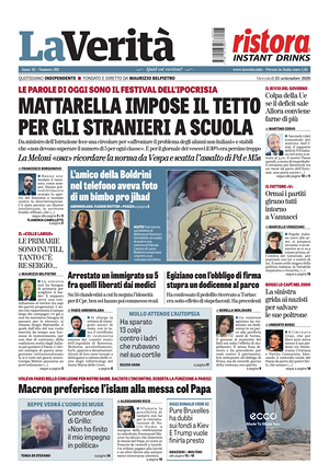 Prima pagina La Verità di oggi - Quotidiano nazionale