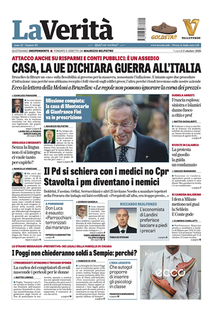 Prima pagina La Verità di oggi - Quotidiano nazionale
