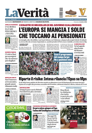 Prima pagina La Verità di oggi - Quotidiano nazionale