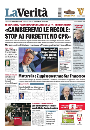 Prima pagina La Verità di oggi - Quotidiano nazionale