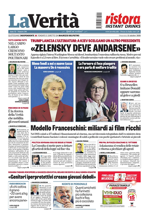 Prima pagina La Verità di oggi - Quotidiano nazionale