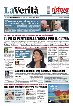 Prima pagina La Verità di oggi - Quotidiano nazionale