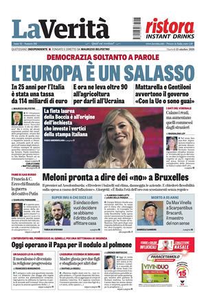 Prima pagina La Verità di oggi - Quotidiano nazionale