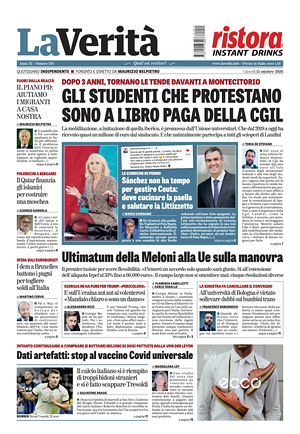 Prima pagina La Verità di oggi - Quotidiano nazionale