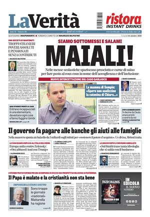Prima pagina La Verità di oggi - Quotidiano nazionale