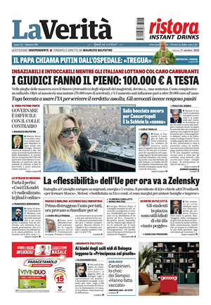 Prima pagina La Verità di oggi - Quotidiano nazionale