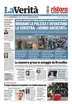 Prima pagina La Verità di oggi - Quotidiano nazionale