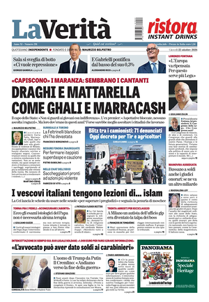Prima pagina La Verità di oggi - Quotidiano nazionale