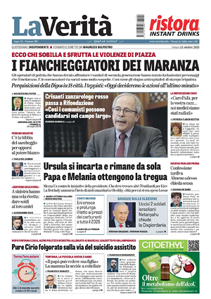 Prima pagina La Verità di oggi - Quotidiano nazionale