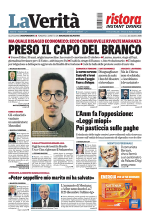 Prima pagina La Verità di oggi - Quotidiano nazionale