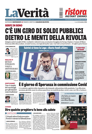 Prima pagina La Verità di oggi - Quotidiano nazionale