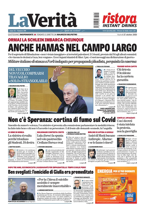 Prima pagina La Verità di oggi - Quotidiano nazionale