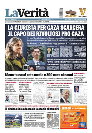 Prima pagina La Verità di oggi - Quotidiano nazionale