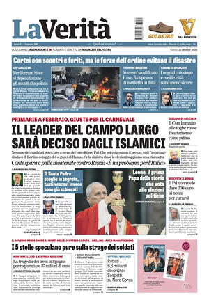 Prima pagina La Verità di oggi - Quotidiano nazionale