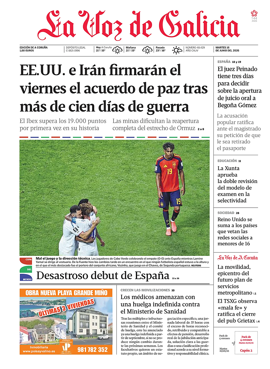 Portada La Voz de Galicia de hoy - Quiosco 16 junio 2026