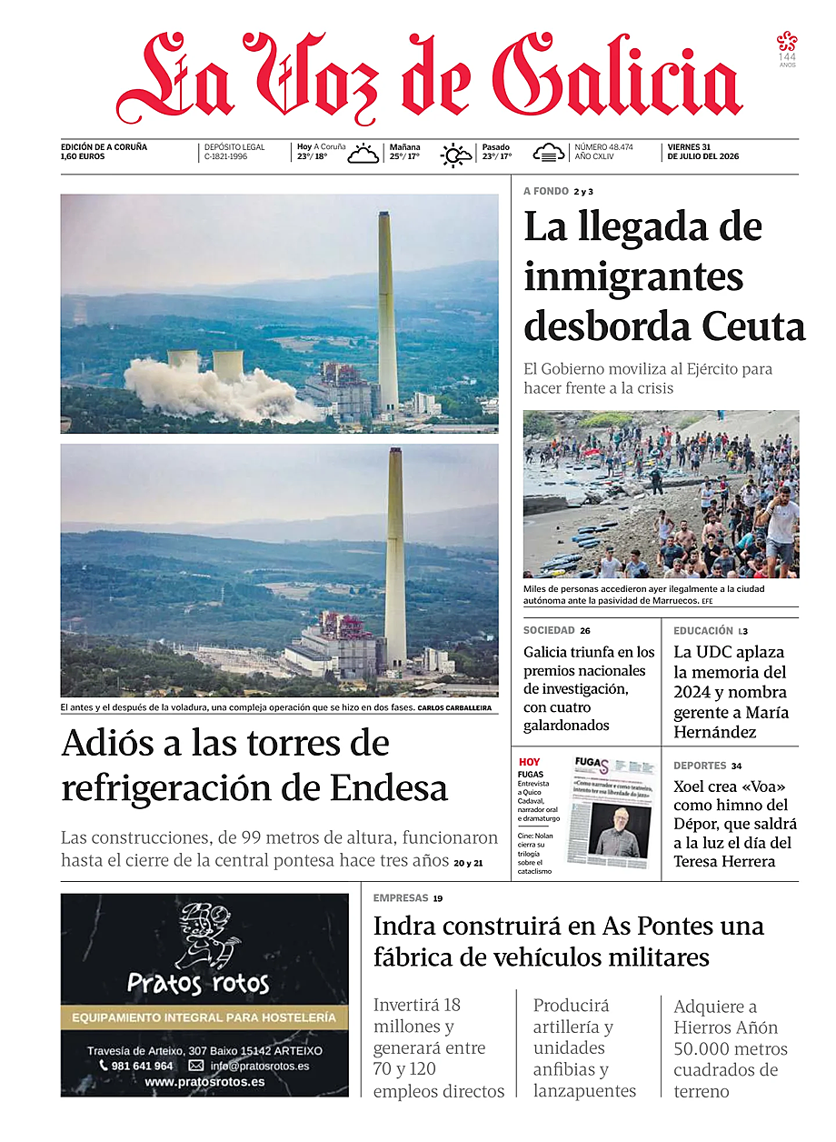 Portada La Voz de Galicia de hoy - Quiosco 31 julio 2026