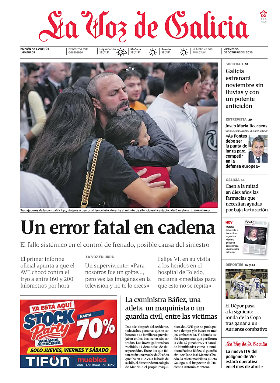 Portada La Voz de Galicia de hoy - Quiosco 30 octubre 2026