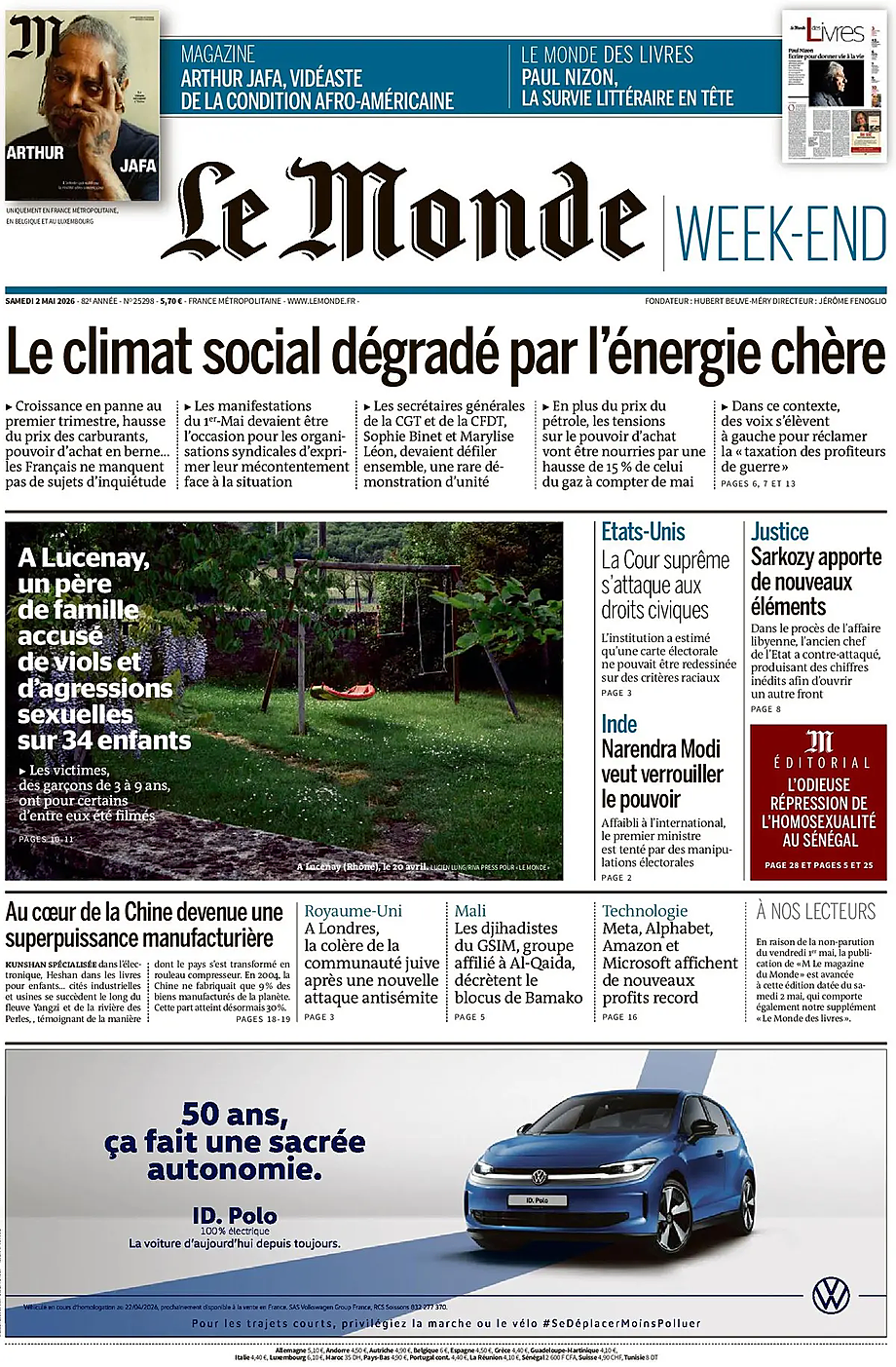 Une de Le Monde du jour - Presse 2 mai 2026