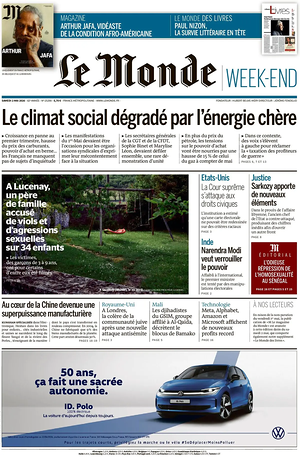 Une de Le Monde du jour - Journal national