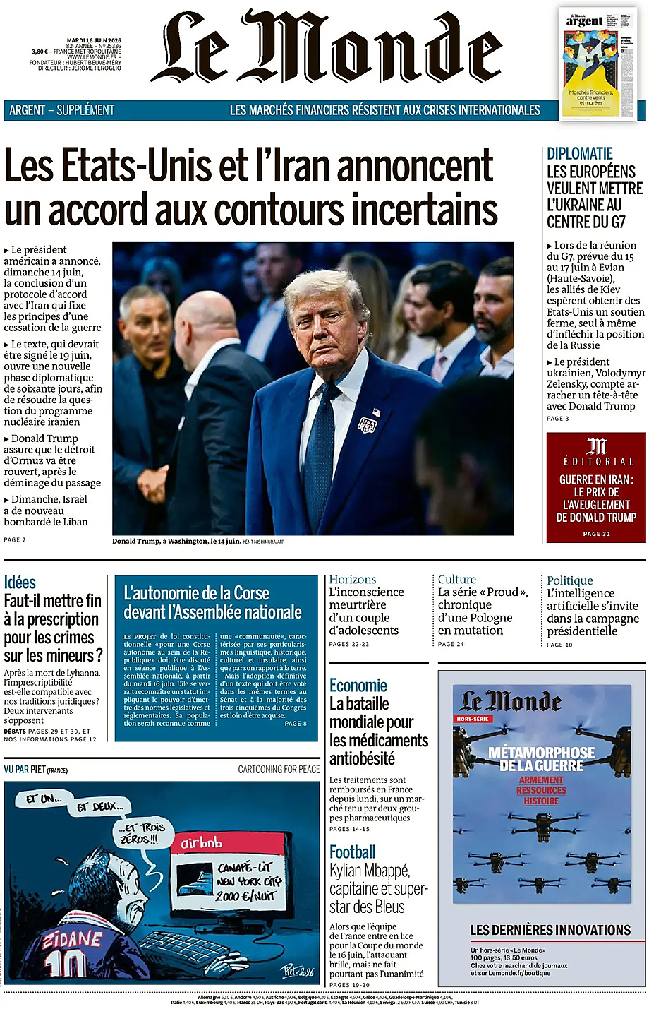 Une de Le Monde du jour - Presse 16 juin 2026