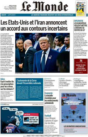 Une de Le Monde du jour - Journal national