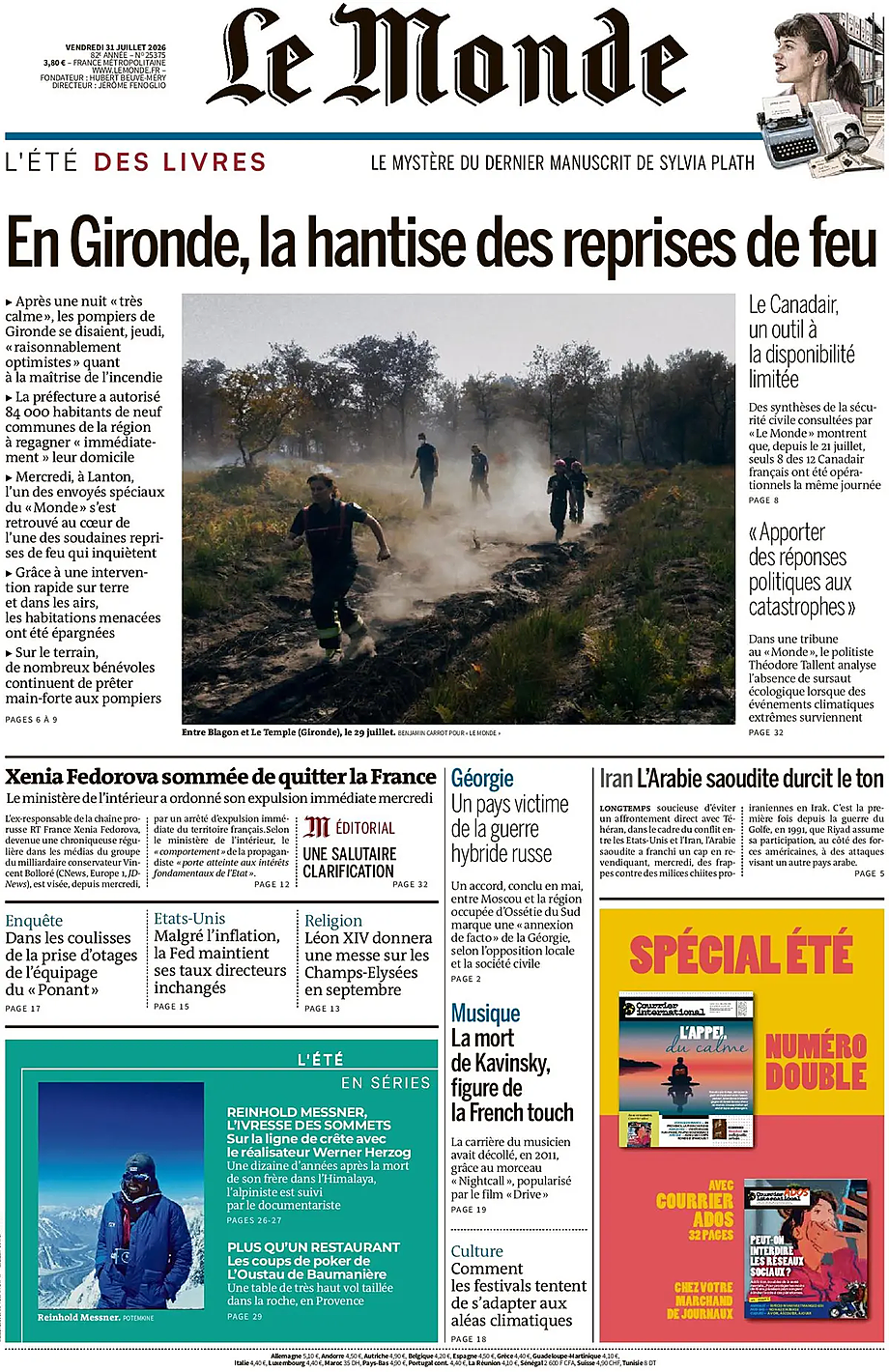 Une de Le Monde du jour - Presse 31 juillet 2026