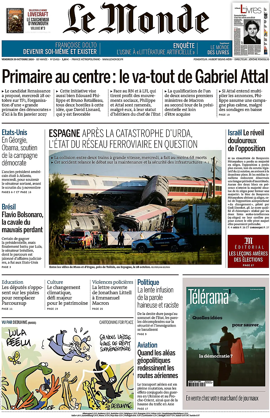 Une de Le Monde du jour - Presse 30 octobre 2026