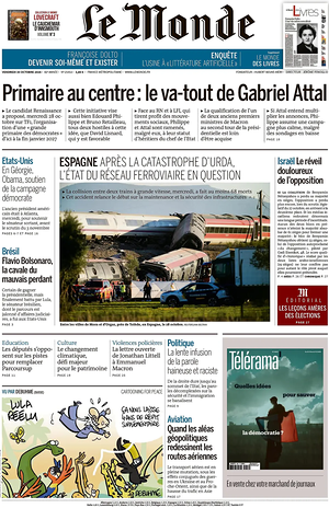 Une de Le Monde du jour - Journal national