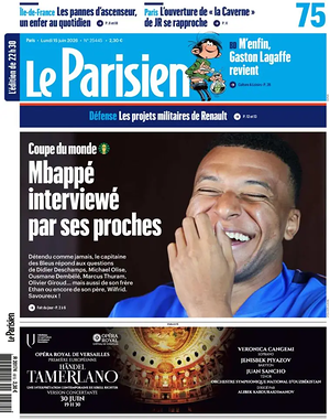 Une de Le Parisien du jour - Journal national