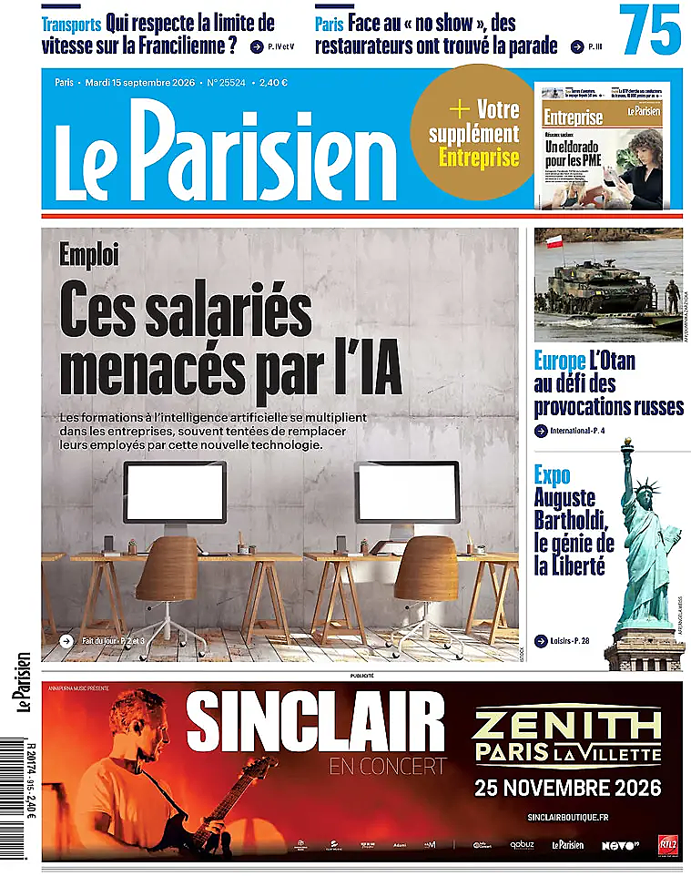 Une de Le Parisien du jour - Presse 15 septembre 2026