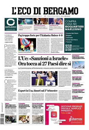 Prima pagina L'Eco di Bergamo di oggi - Quotidiano regionale