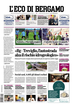 Prima pagina L'Eco di Bergamo di oggi - Quotidiano regionale