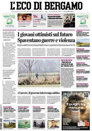 Prima pagina L'Eco di Bergamo di oggi - Quotidiano regionale