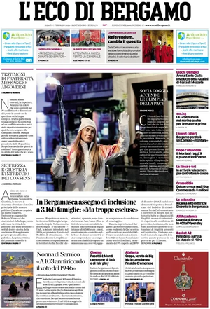 Prima pagina L'Eco di Bergamo di oggi - Quotidiano regionale