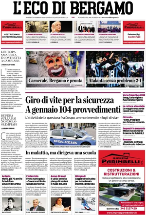 Prima pagina L'Eco di Bergamo di oggi - Quotidiano regionale