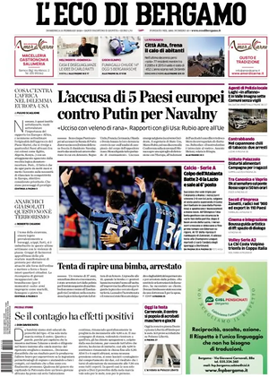 Prima pagina L'Eco di Bergamo di oggi - Quotidiano regionale
