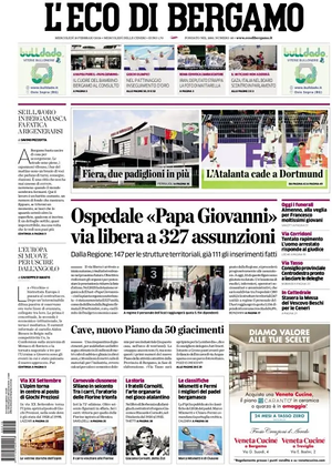 Prima pagina L'Eco di Bergamo di oggi - Quotidiano regionale