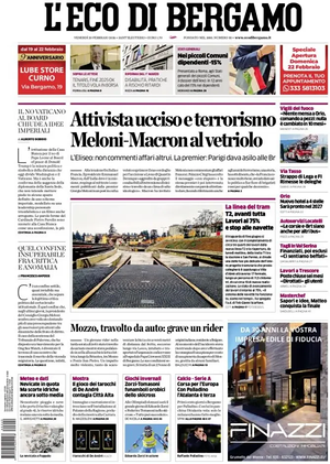 Prima pagina L'Eco di Bergamo di oggi - Quotidiano regionale