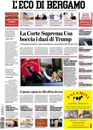 Prima pagina L'Eco di Bergamo di oggi - Quotidiano regionale