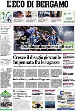 Prima pagina L'Eco di Bergamo di oggi - Quotidiano regionale
