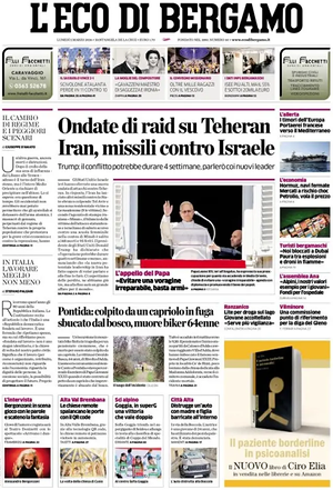 Prima pagina L'Eco di Bergamo di oggi - Quotidiano regionale