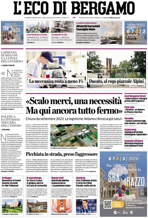 Prima pagina L'Eco di Bergamo di oggi - Quotidiano regionale