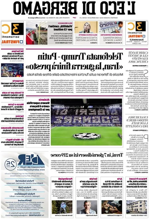 Prima pagina L'Eco di Bergamo di oggi - Quotidiano regionale