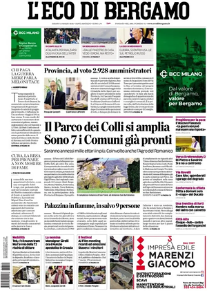 Prima pagina L'Eco di Bergamo di oggi - Quotidiano regionale