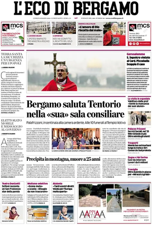 Prima pagina L'Eco di Bergamo di oggi - Quotidiano regionale