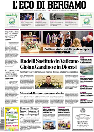 Prima pagina L'Eco di Bergamo di oggi - Quotidiano regionale