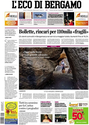 Prima pagina L'Eco di Bergamo di oggi - Quotidiano regionale