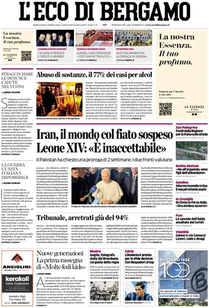 Prima pagina L'Eco di Bergamo di oggi - Quotidiano regionale