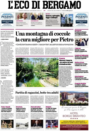 Prima pagina L'Eco di Bergamo di oggi - Quotidiano regionale