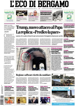 Prima pagina L'Eco di Bergamo di oggi - Quotidiano regionale